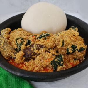 Plate of Eba and Egusi with Meat